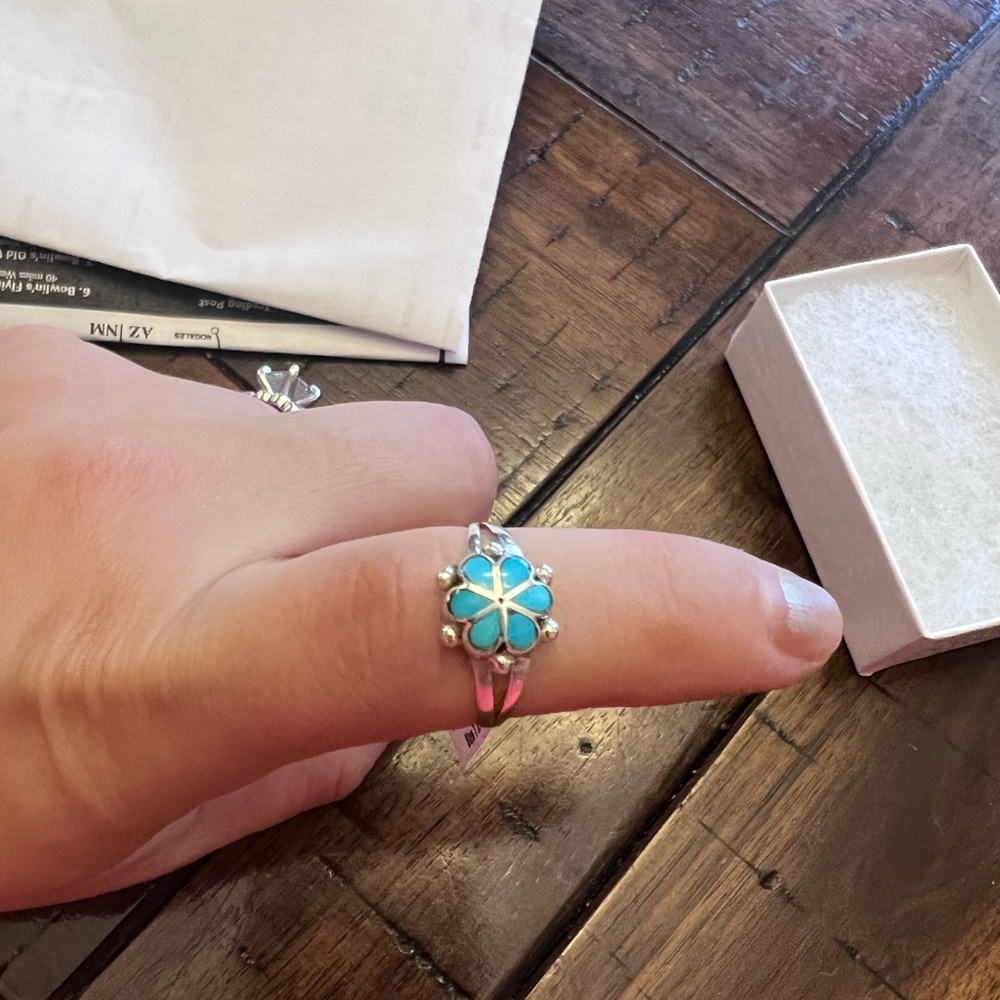 Genuine Turquoise Flower + Sterling Silver Ring